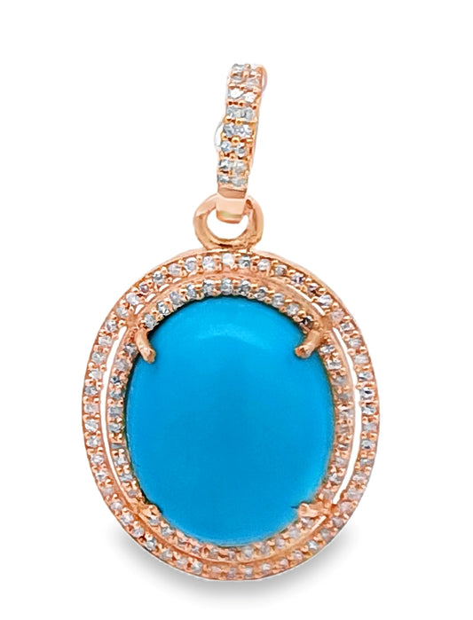 Diamond & Turquoise Oval Pendant