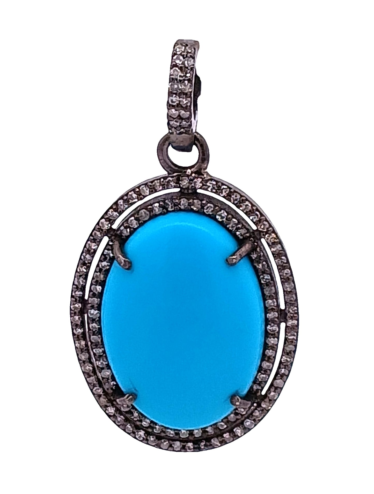 Diamond & Turquoise Oval Pendant