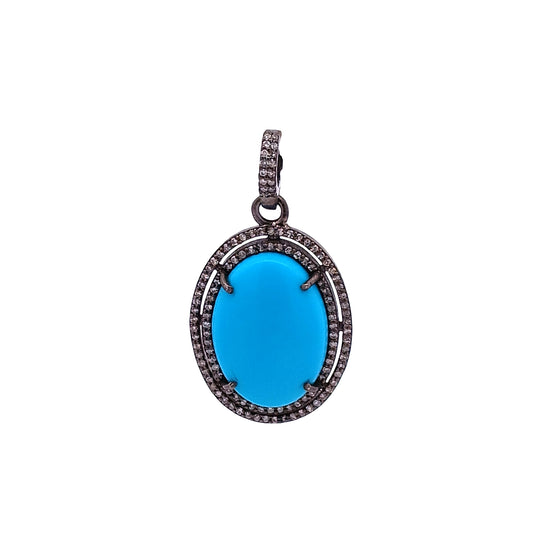 Diamond & Turquoise Oval Pendant