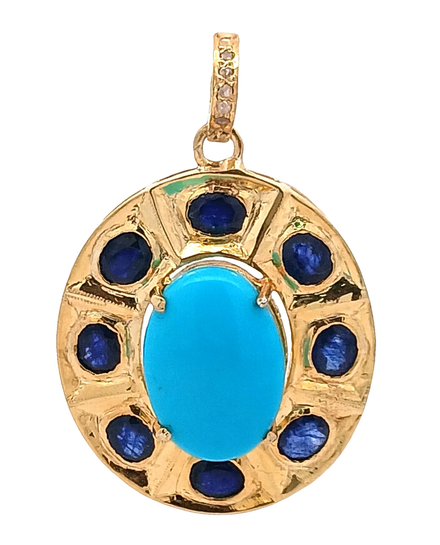 Oval Turquoise & Blue Sapphire/Ruby/Emerald Pendant