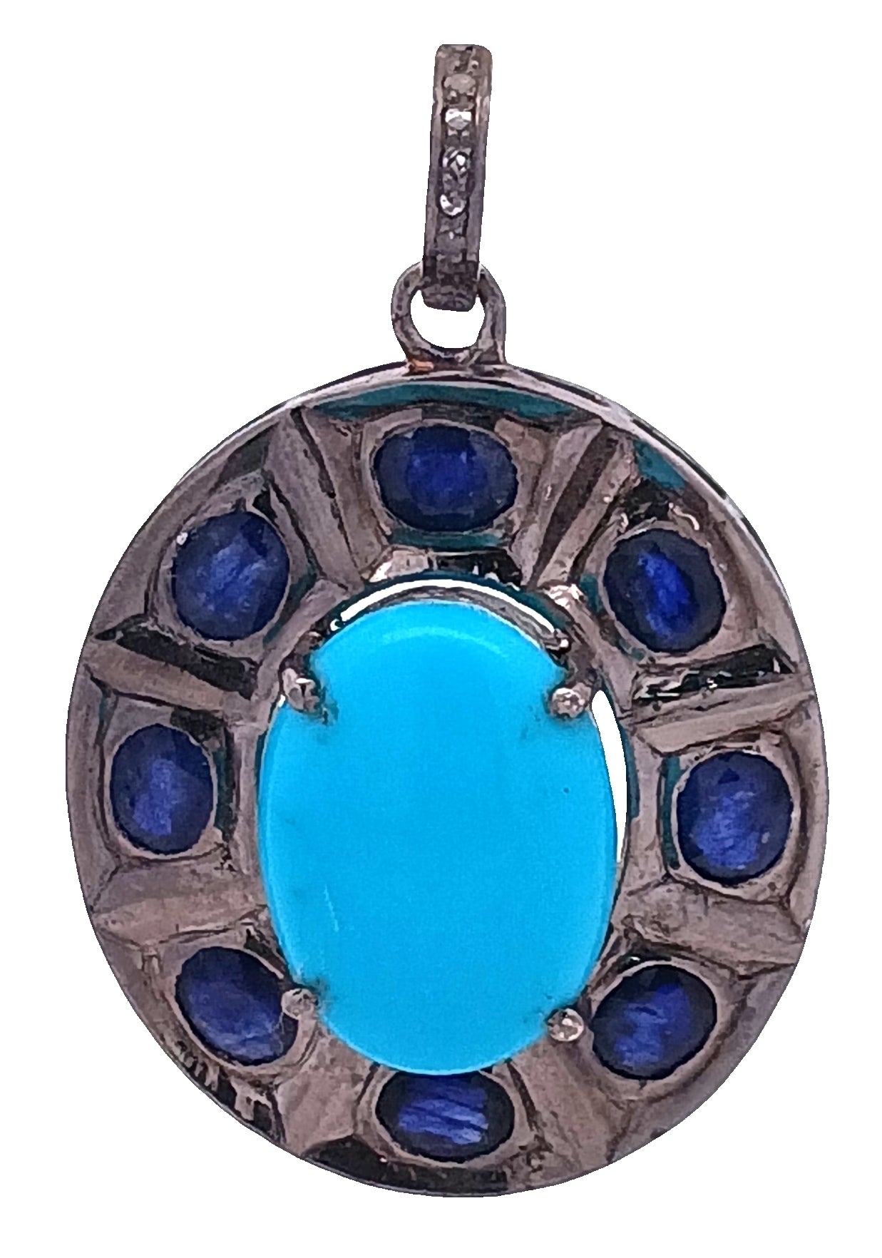 Oval Turquoise & Blue Sapphire/Ruby/Emerald Pendant