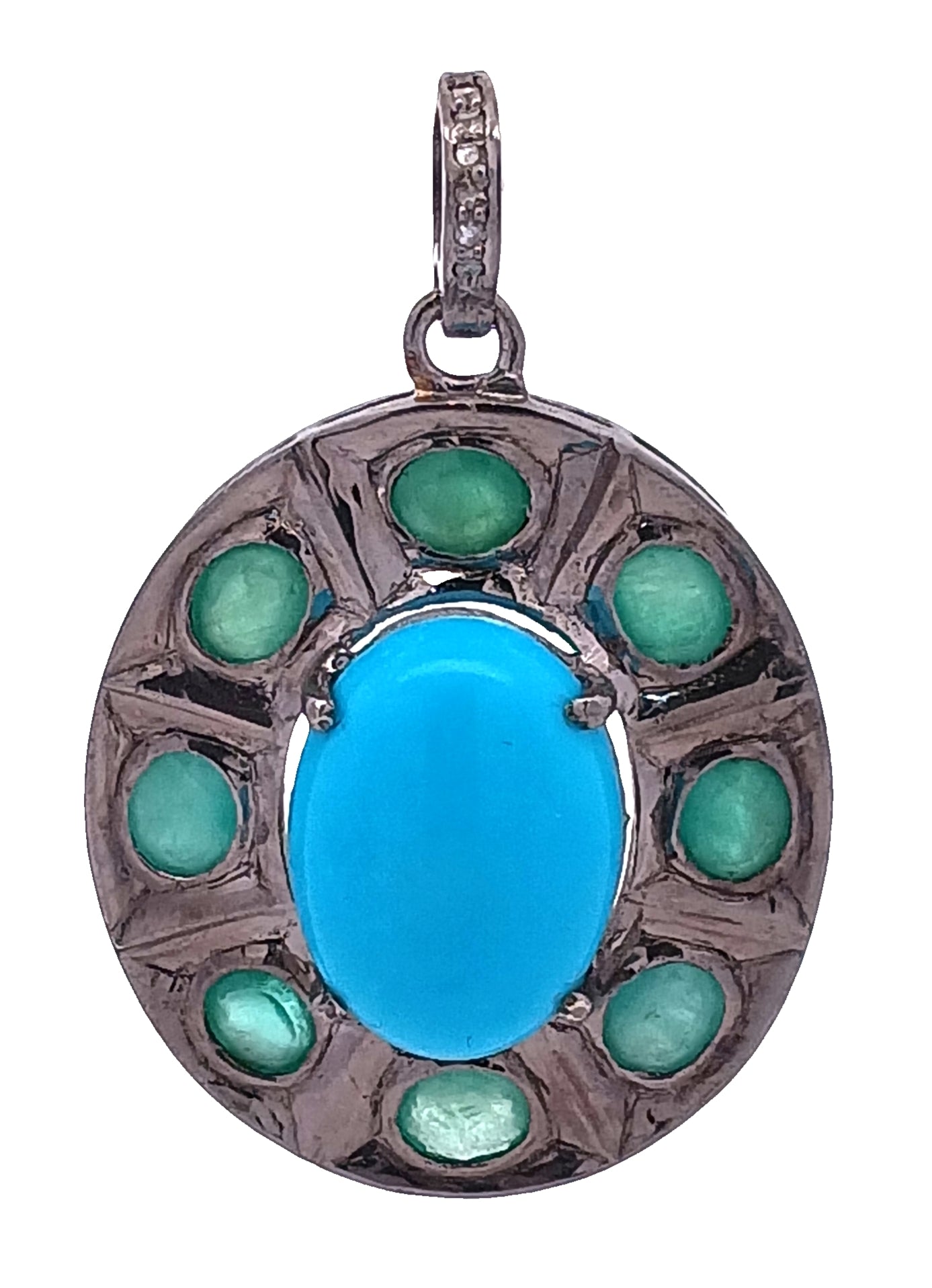 Oval Turquoise & Blue Sapphire/Ruby/Emerald Pendant