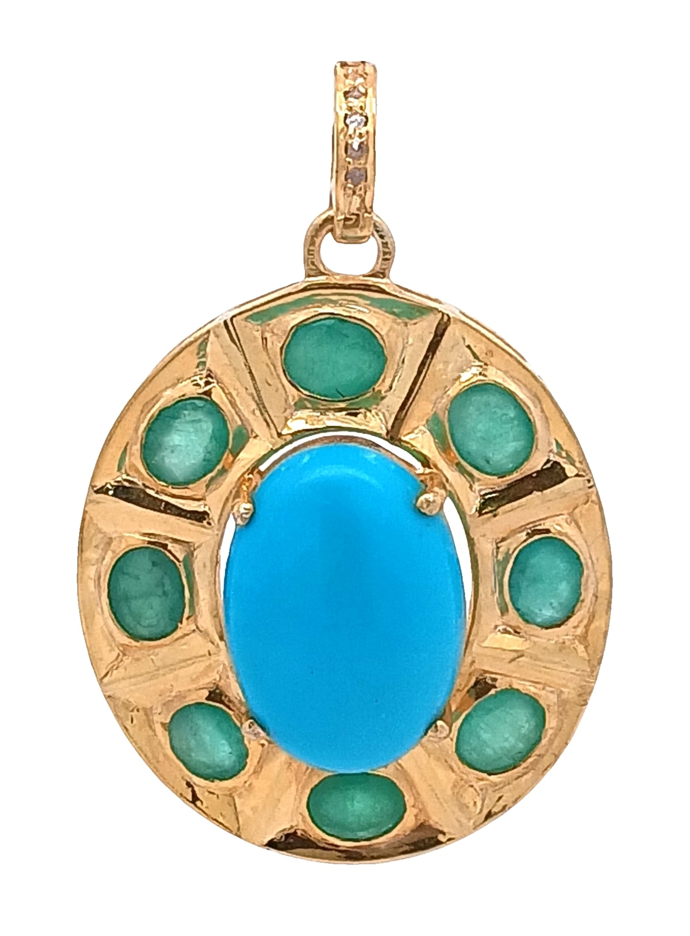 Oval Turquoise & Blue Sapphire/Ruby/Emerald Pendant