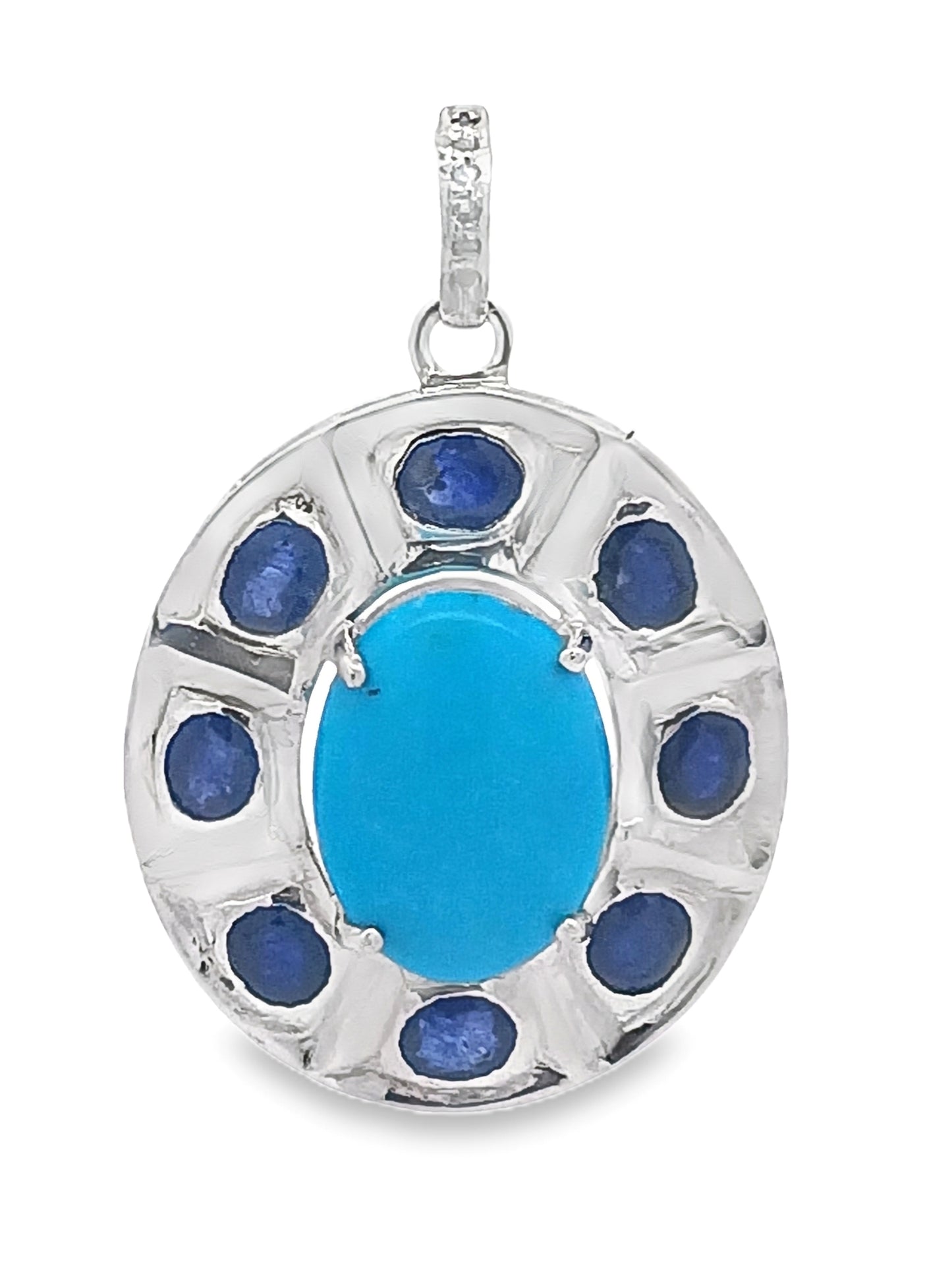 Oval Turquoise & Blue Sapphire/Ruby/Emerald Pendant