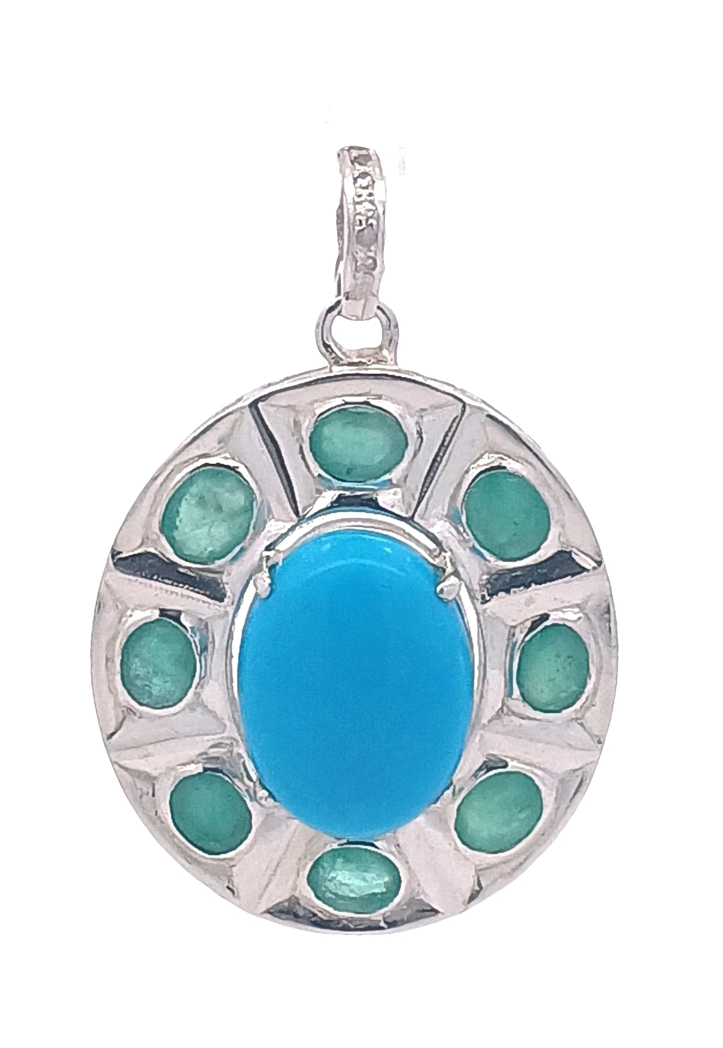 Oval Turquoise & Blue Sapphire/Ruby/Emerald Pendant