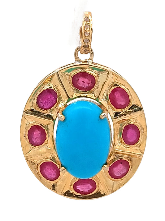 Oval Turquoise & Blue Sapphire/Ruby/Emerald Pendant