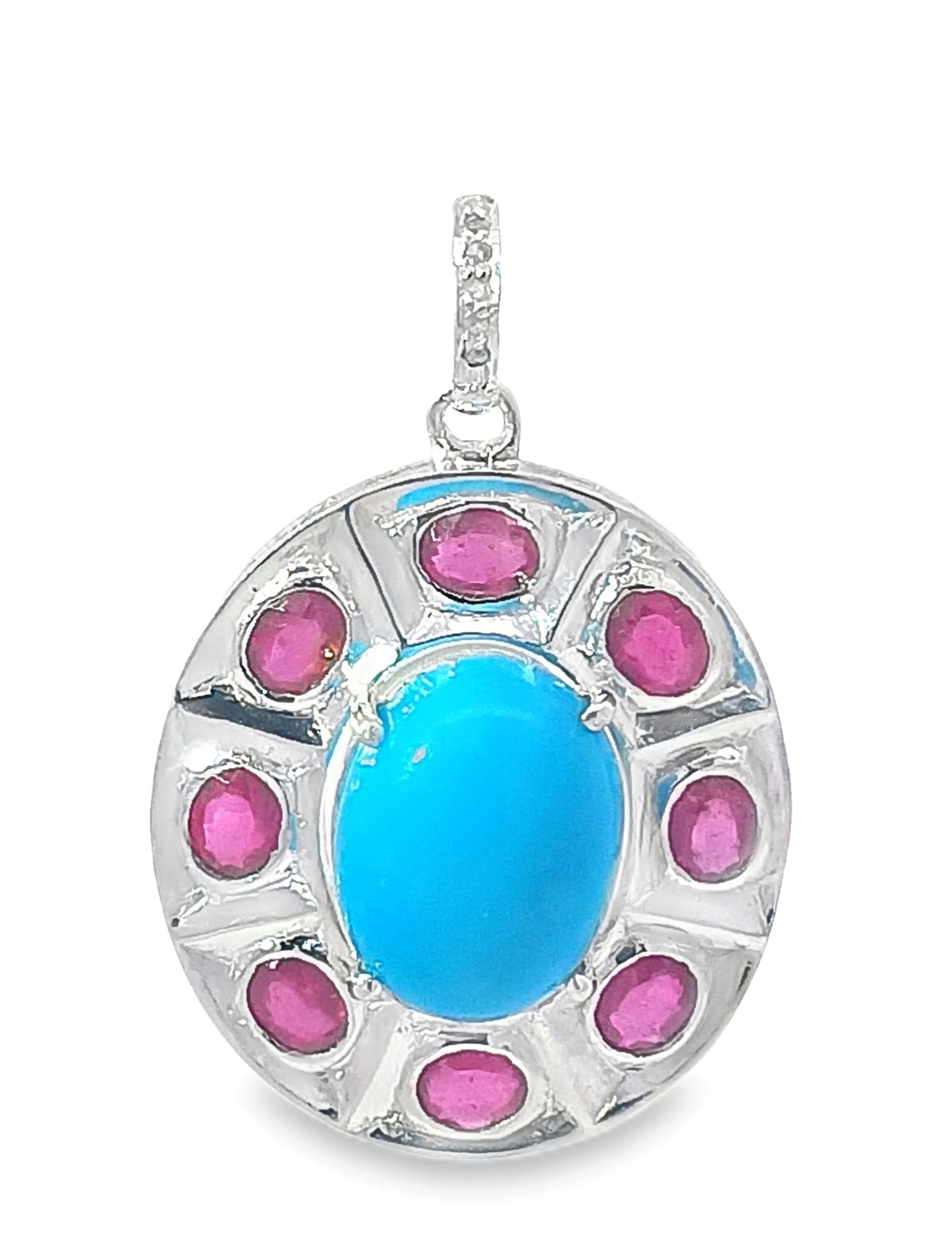 Oval Turquoise & Blue Sapphire/Ruby/Emerald Pendant