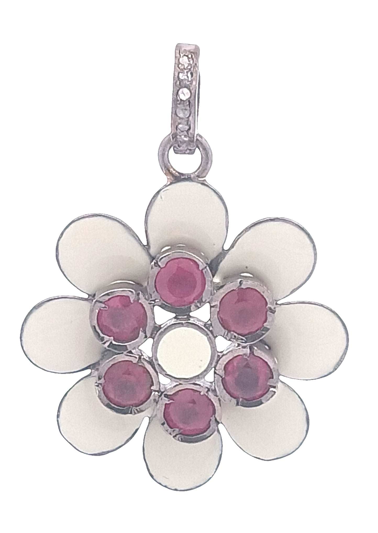 Diamond And Enamel With Ruby & Blue Sapphire Flower Pendant