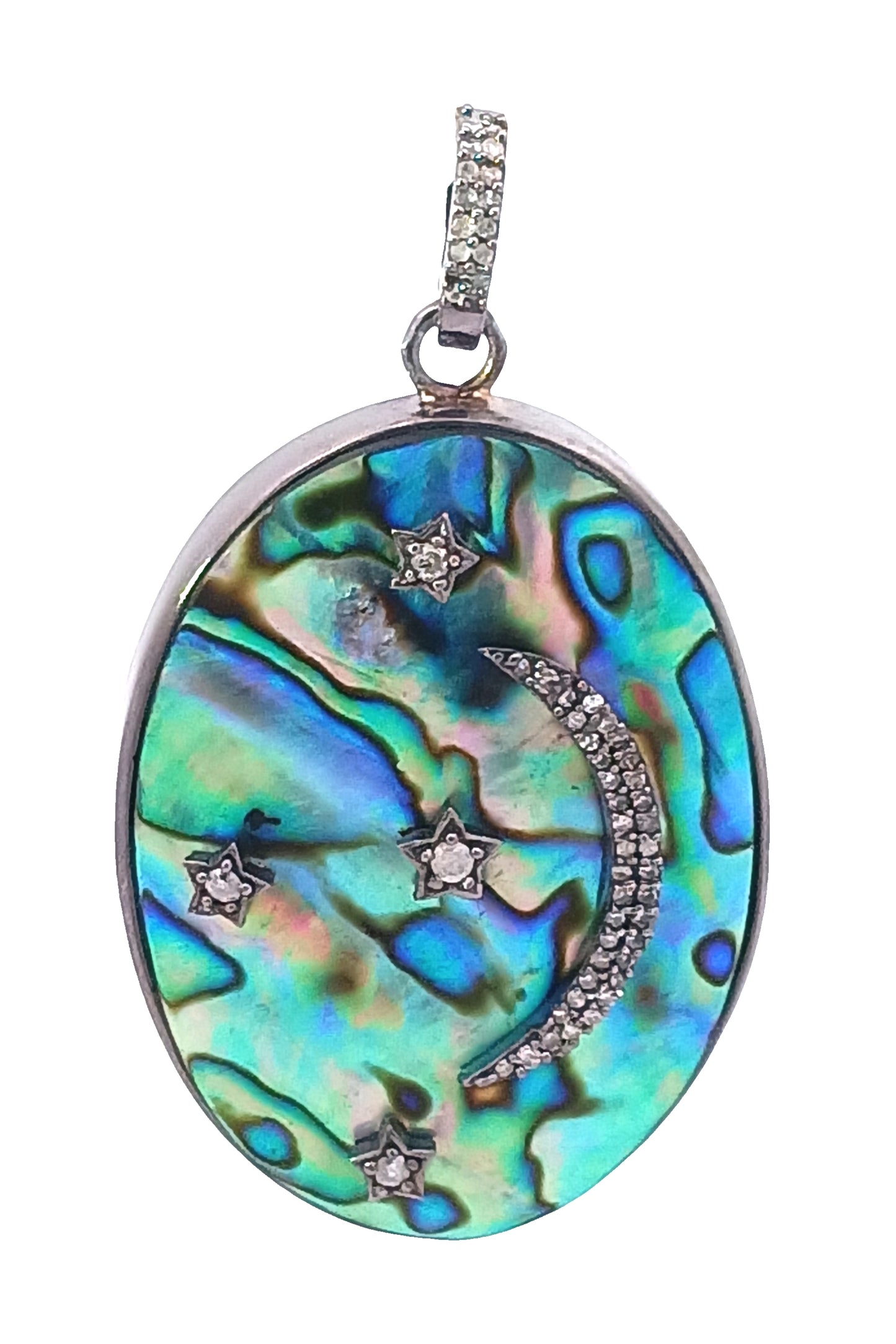 Diamond & Abalone Shell Oval and Heart Pendant
