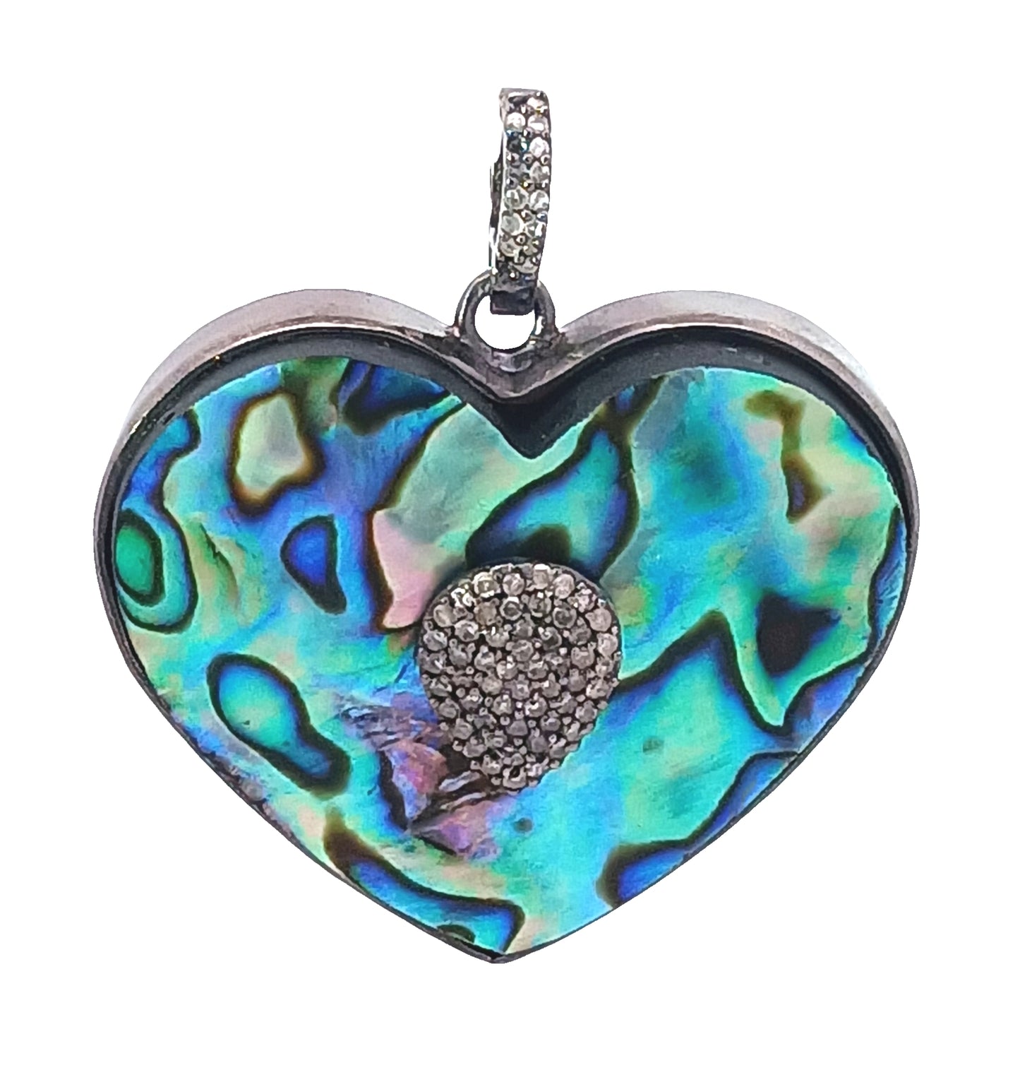 Diamond & Abalone Shell Oval and Heart Pendant