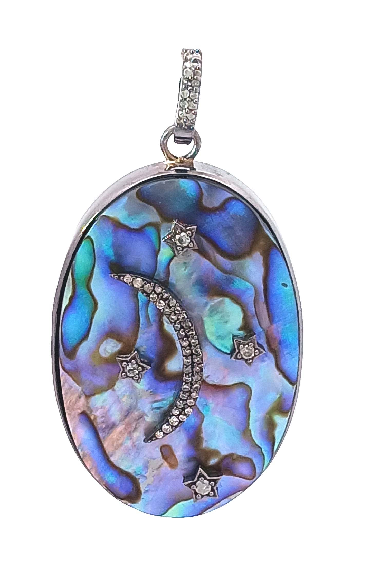 Diamond & Abalone Shell Oval and Heart Pendant