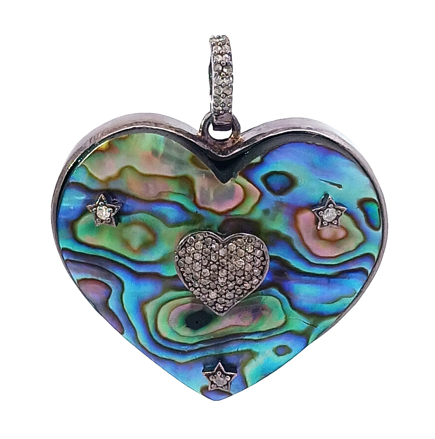 Diamond & Abalone Shell Oval and Heart Pendant