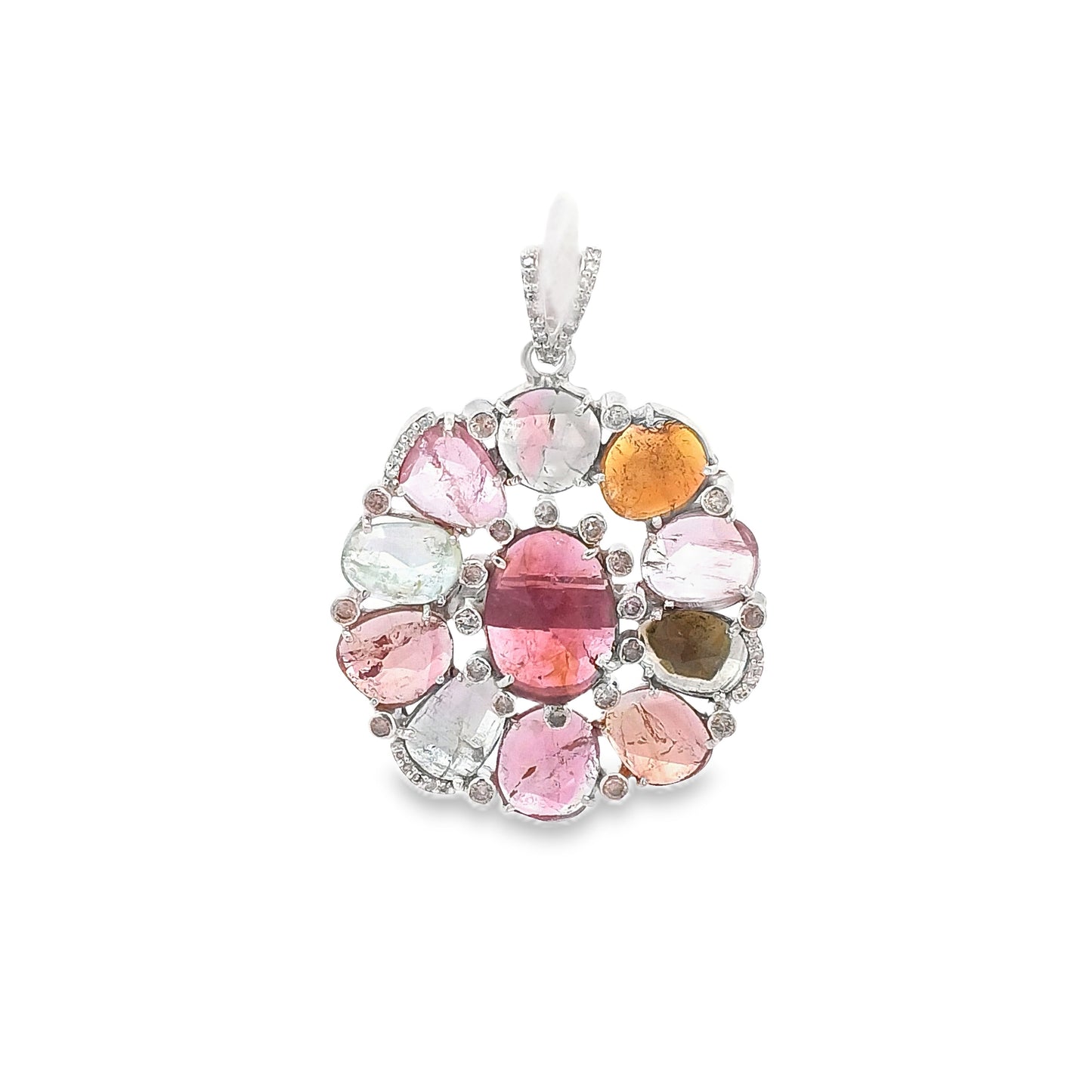 Diamond & Multi Sapphire Flower Pendant