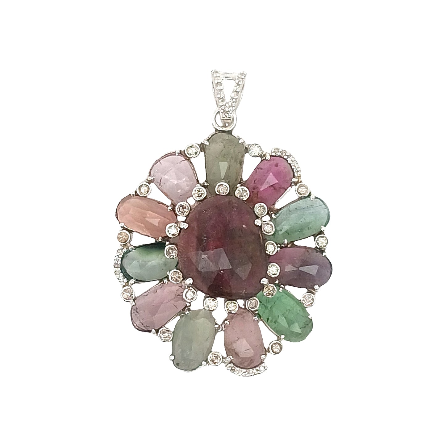 Diamond & Multi Sapphire Flower Pendant