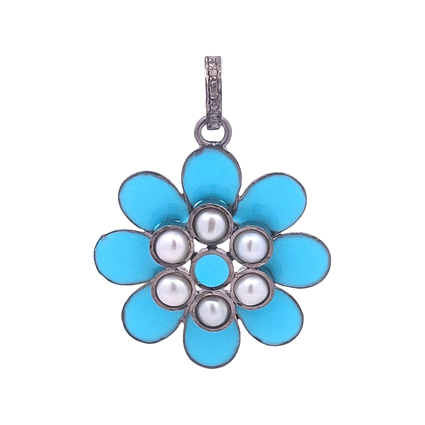 Enamel & Pearl Flower Pendant