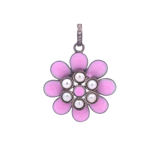 Enamel & Pearl Flower Pendant