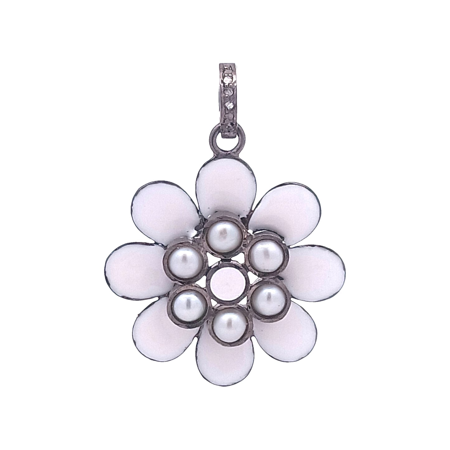 Enamel & Pearl Flower Pendant