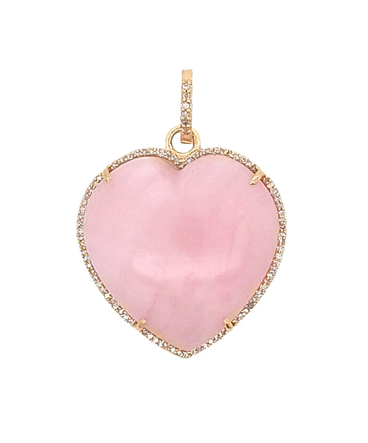 Diamond and Pink Opal Heart Pendant