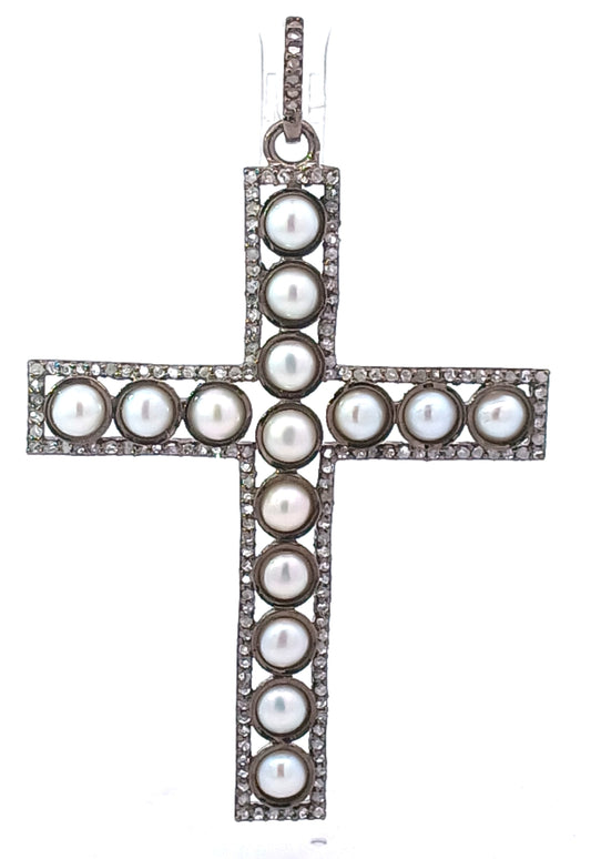 Diamond and Pearl Cross Pendant
