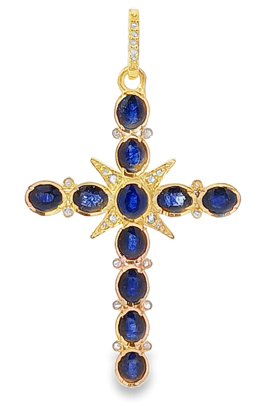Cross Diamond & Blue Sapphire Pendent