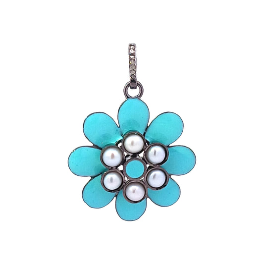 Enamel & Pearl Flower Pendant