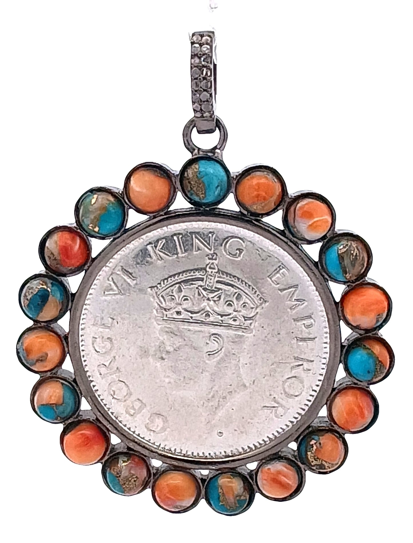 Diamond & Spiny Oyster Coin Pendant