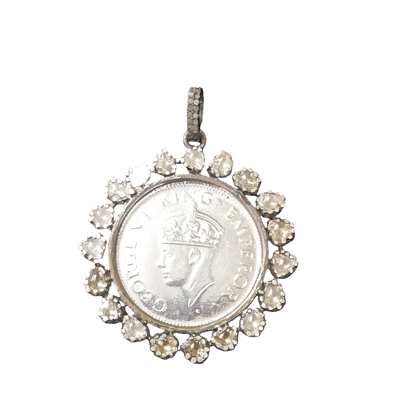 Diamond and Polki Silver Gini Coin Pendant