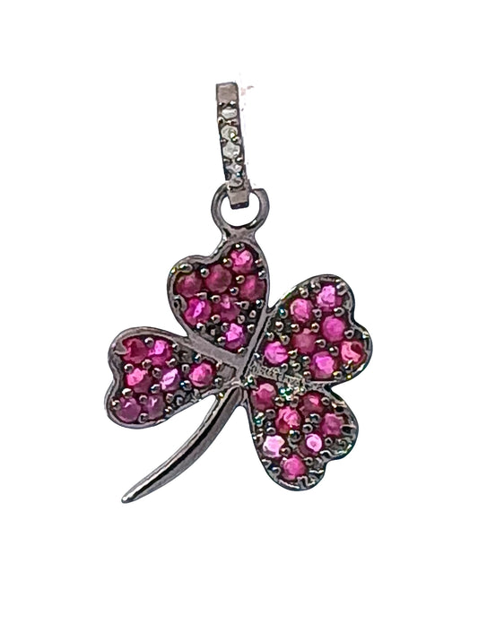 Blue Sapphire and Ruby Clover Leaf & Diamond Charm