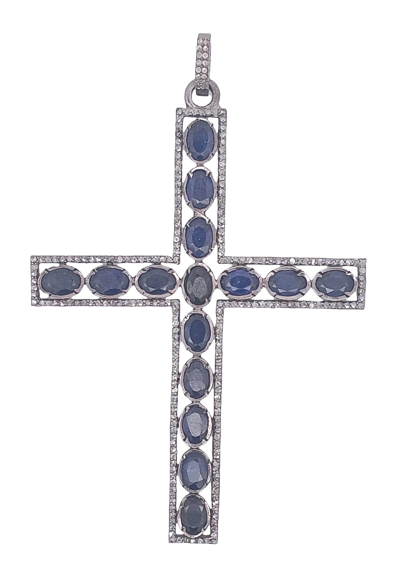 Diamond & Blue Sapphire Cross Pendant