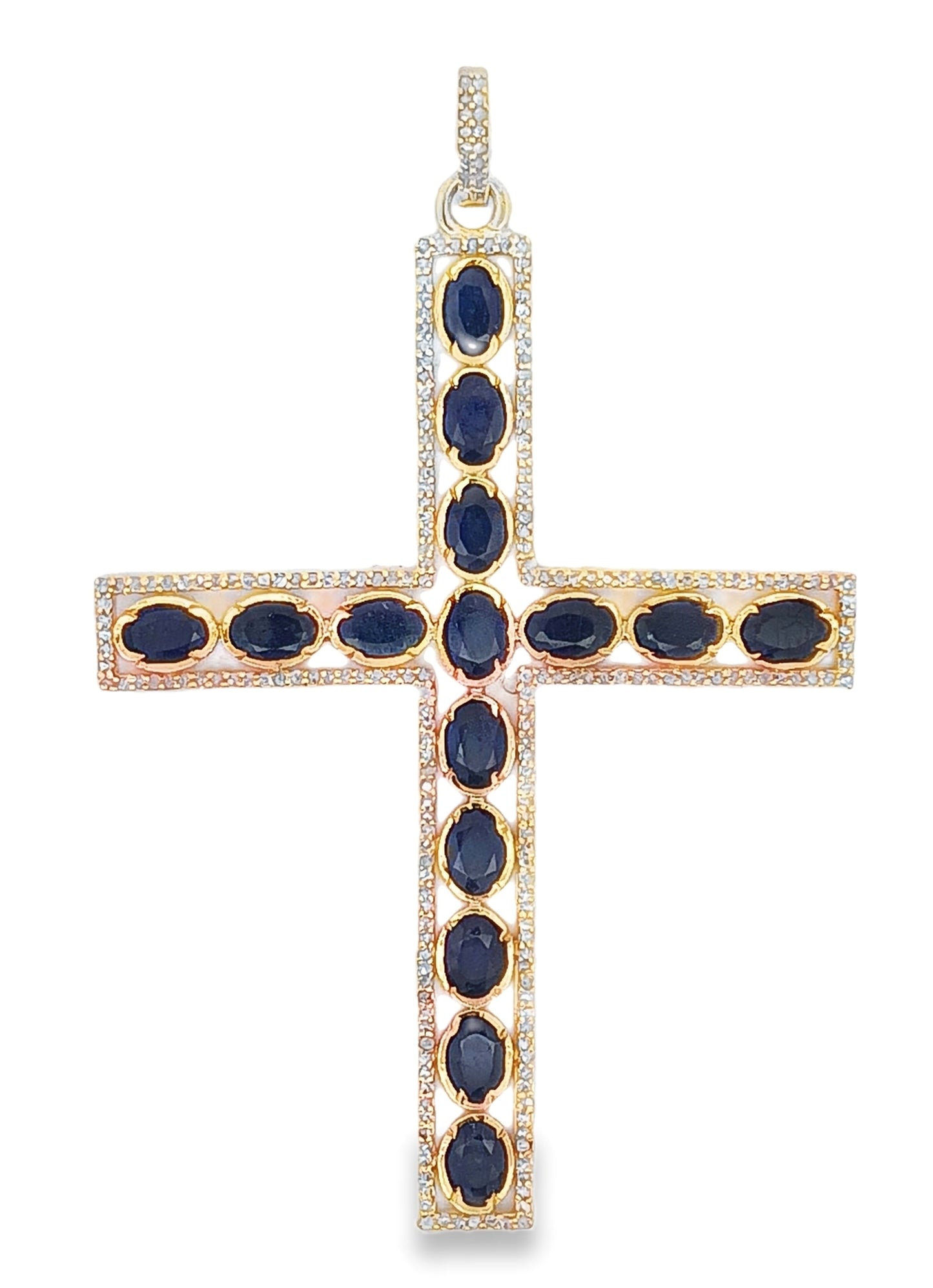 Diamond & Blue Sapphire Cross Pendant