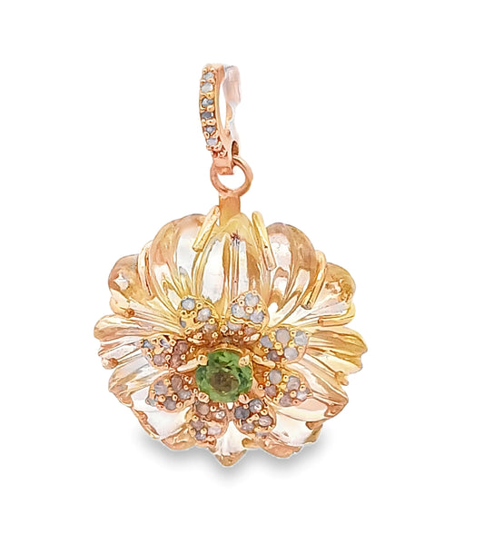 Diamond & Peridot Stone Flower Pendant