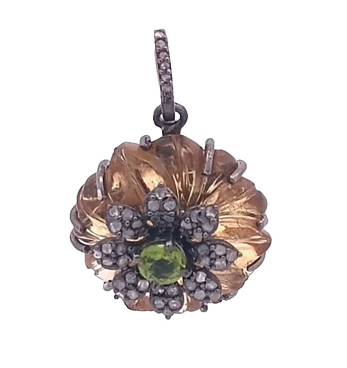Diamond & Peridot Stone Flower Pendant