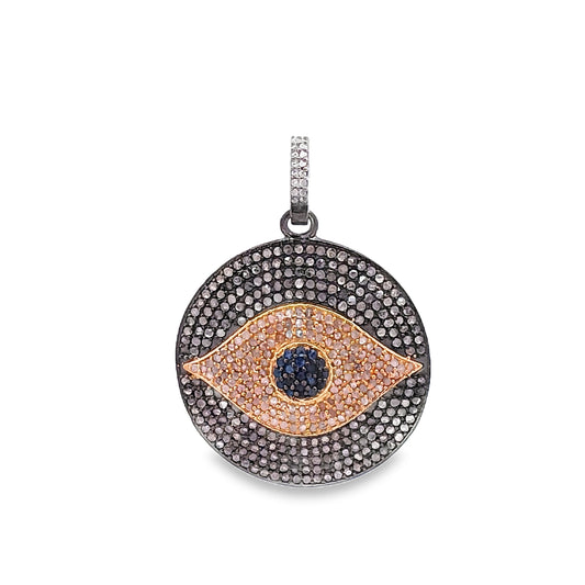 Round Eye Diamond and Blue Sapphire Pendant