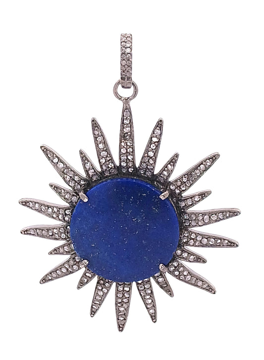 Diamond & Black Onyx and Lapis Lazuli Sun Pendant