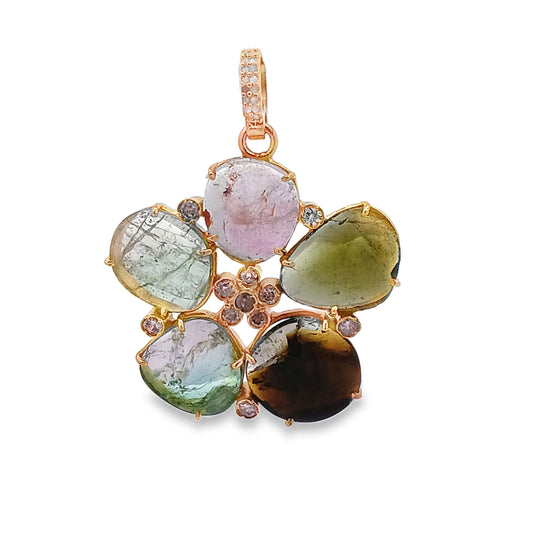Diamond & Multi Tourmaline Flower Pendant