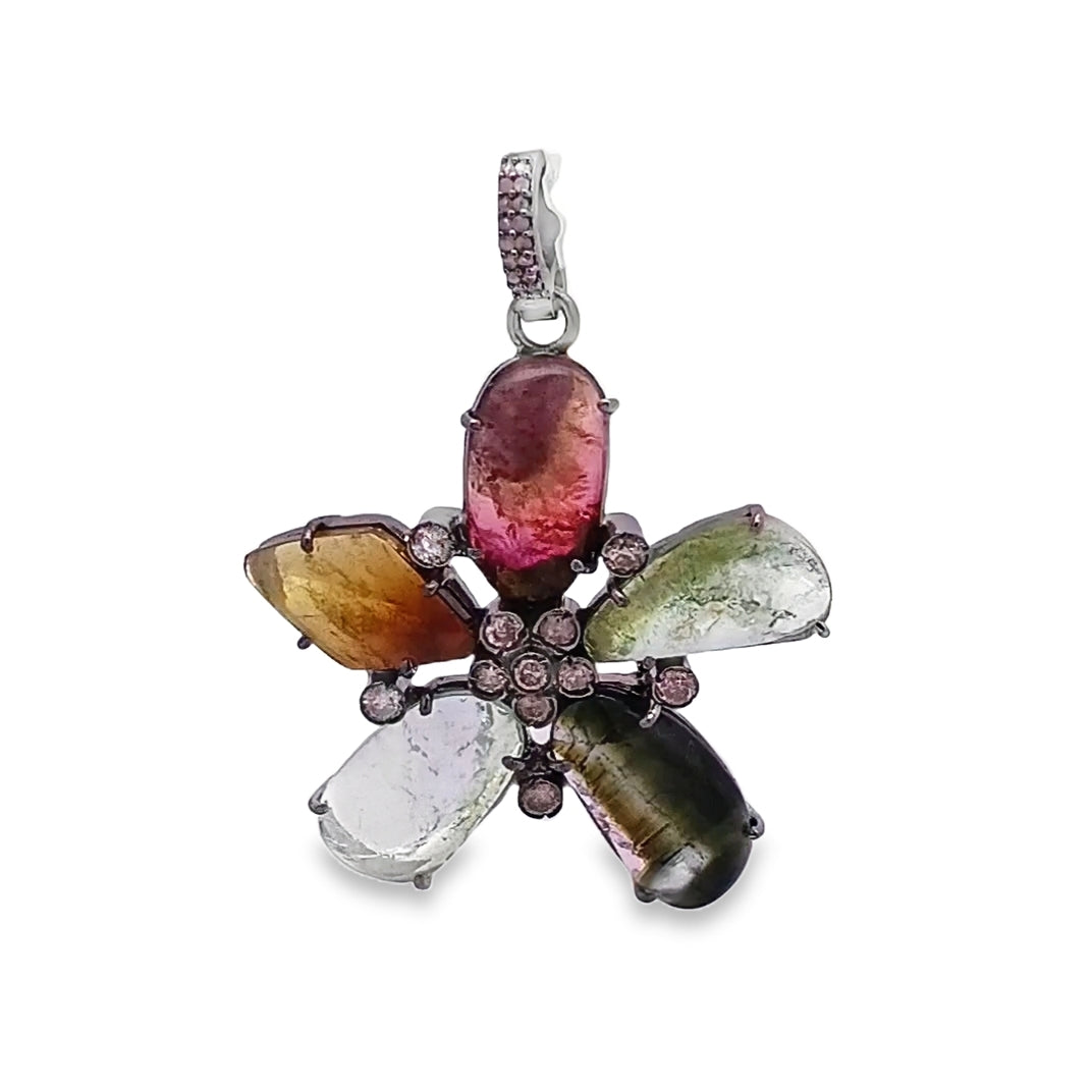 Diamond & Multi Tourmaline Flower Pendant