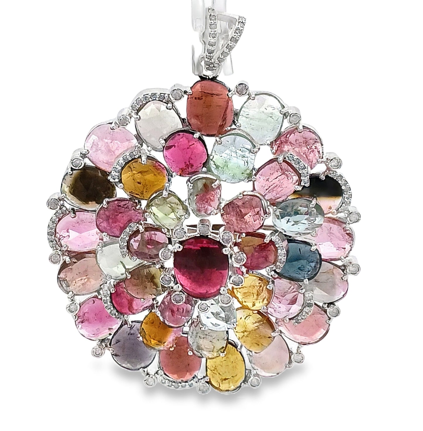 Diamond & Multi Tourmaline Stone Flower Pendant