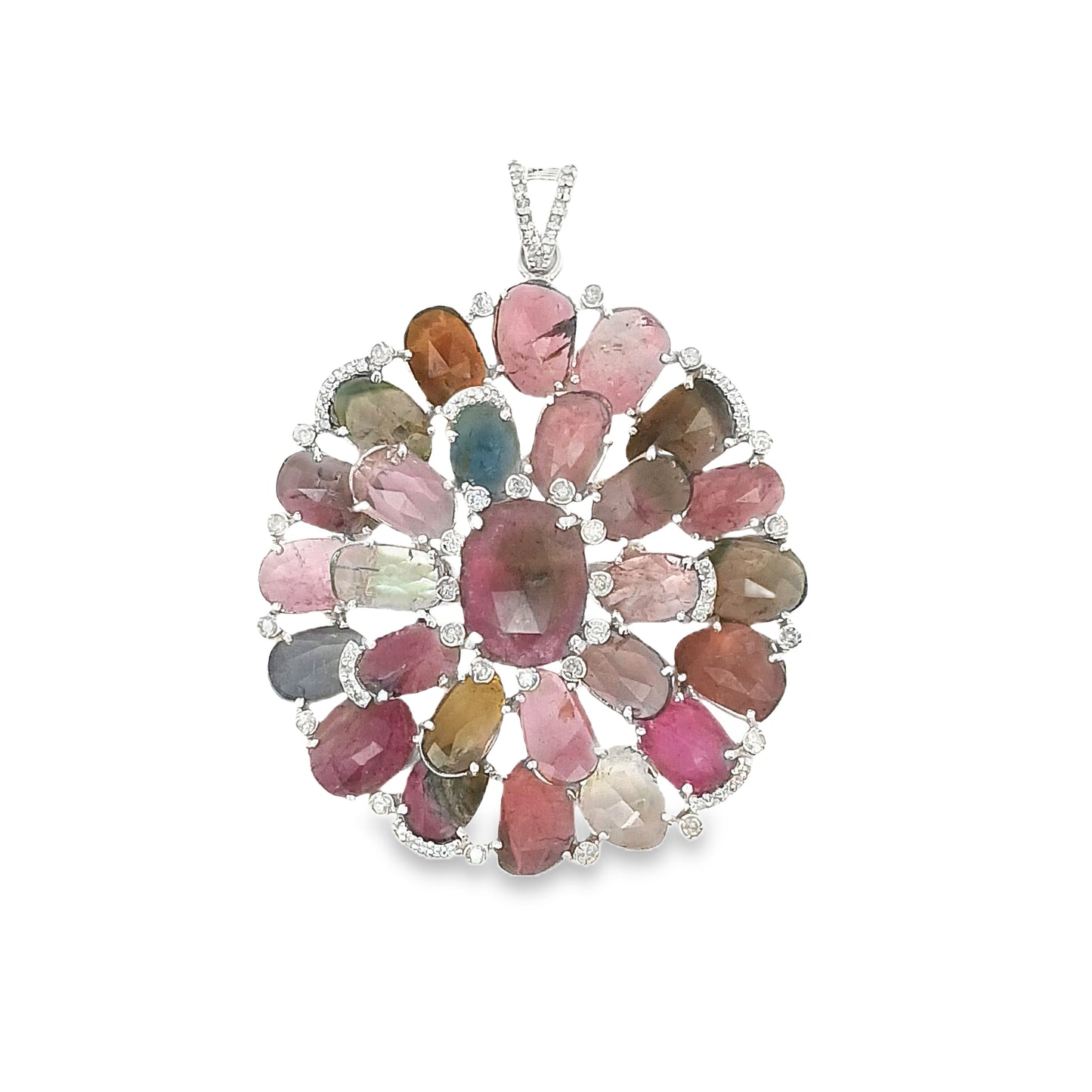 Diamond & Multi Sapphire Flower Pendant