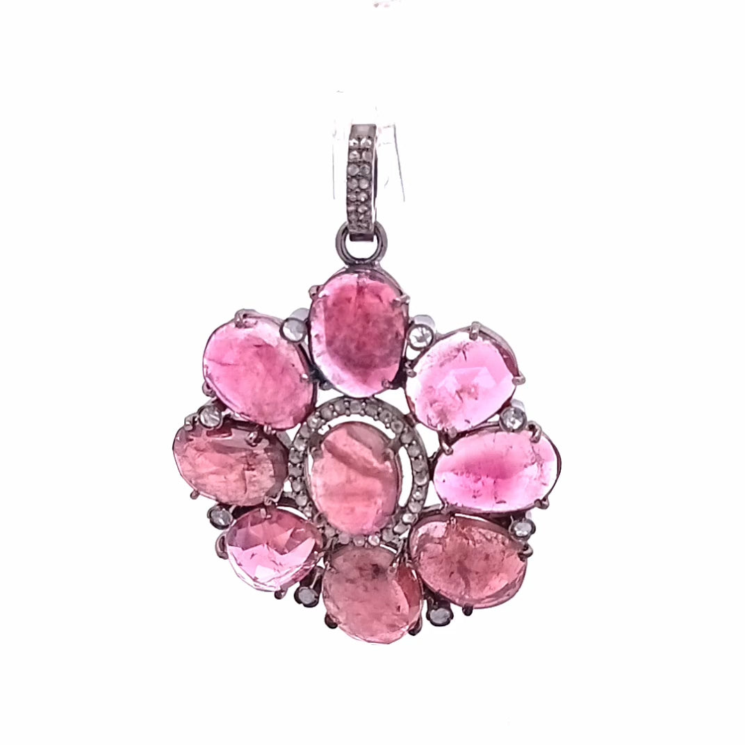 Diamond & Ruby Stone Flower Pendant