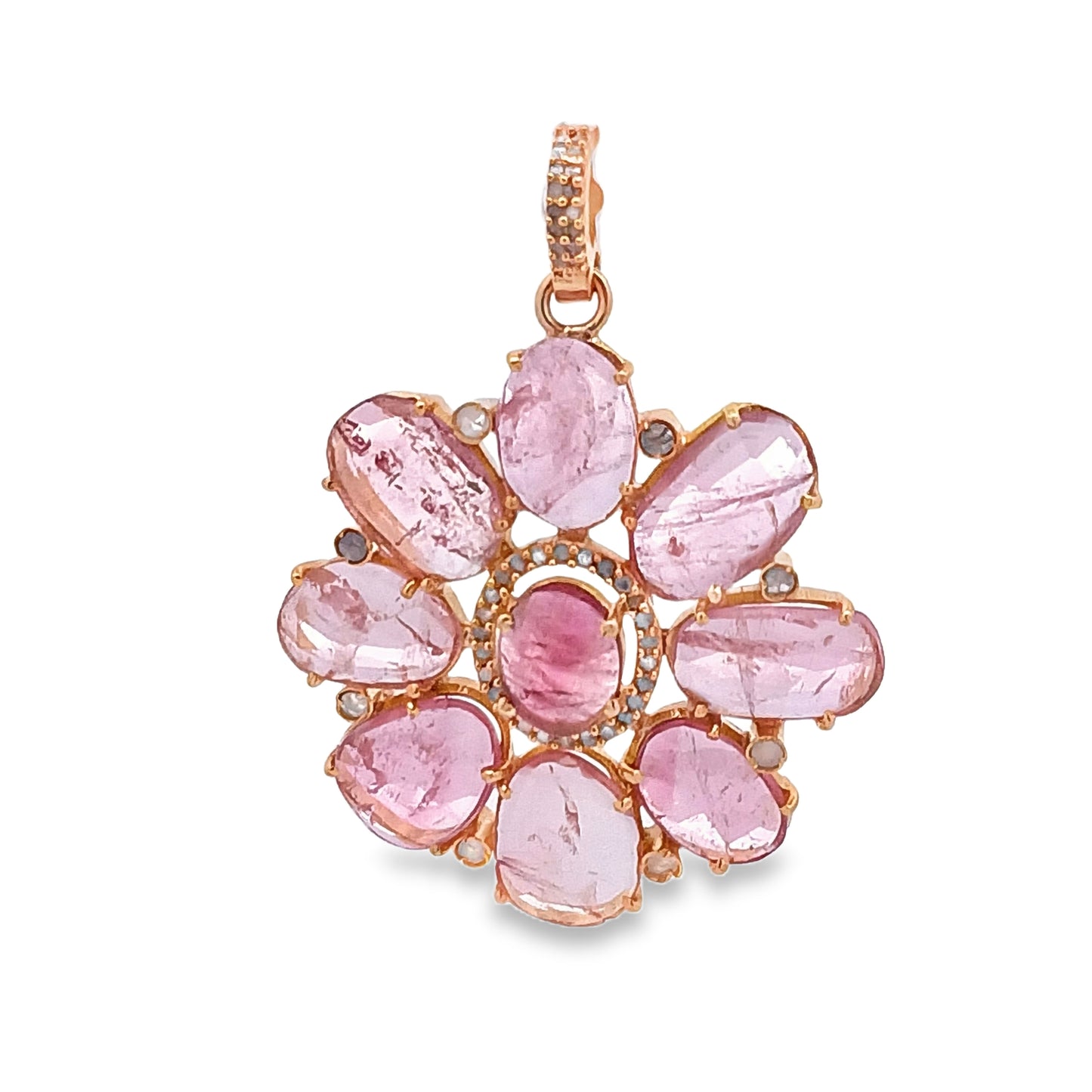 Diamond & Ruby Stone Flower Pendant