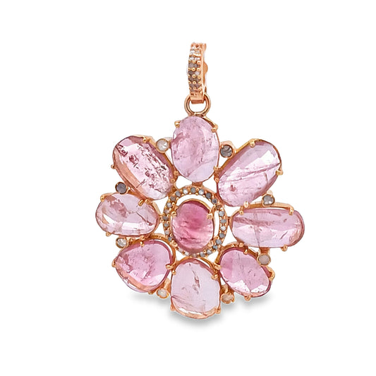 Diamond & Ruby Stone Flower Pendant