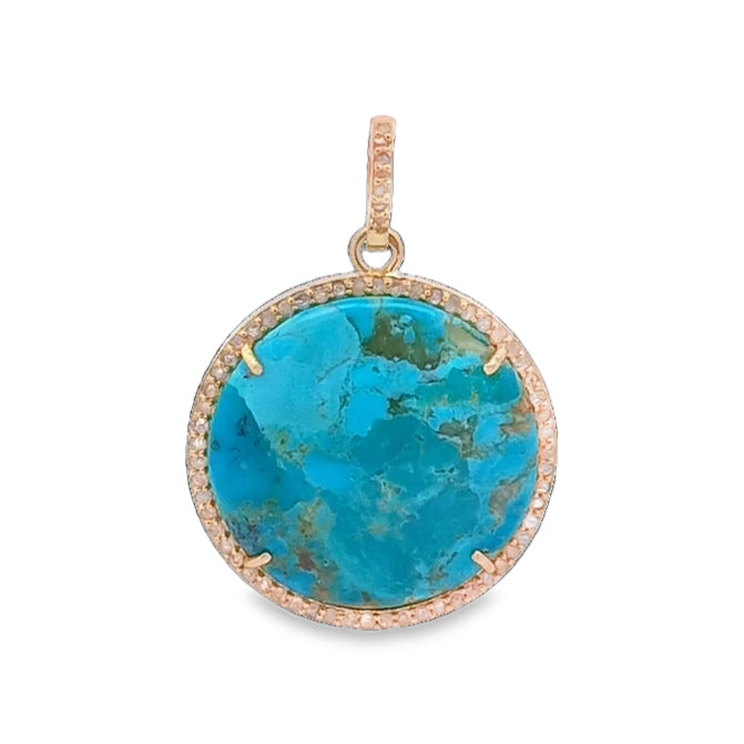Round Diamond & Turquoise Pendant