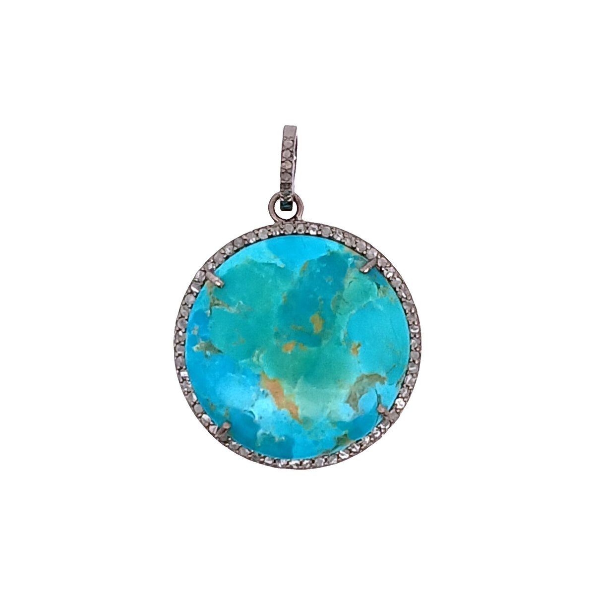 Round Diamond & Turquoise Pendant