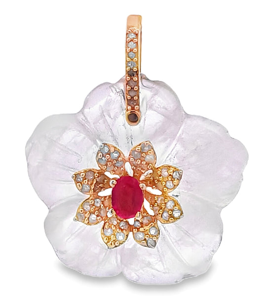 Diamond & Moonstone Flower Pendant