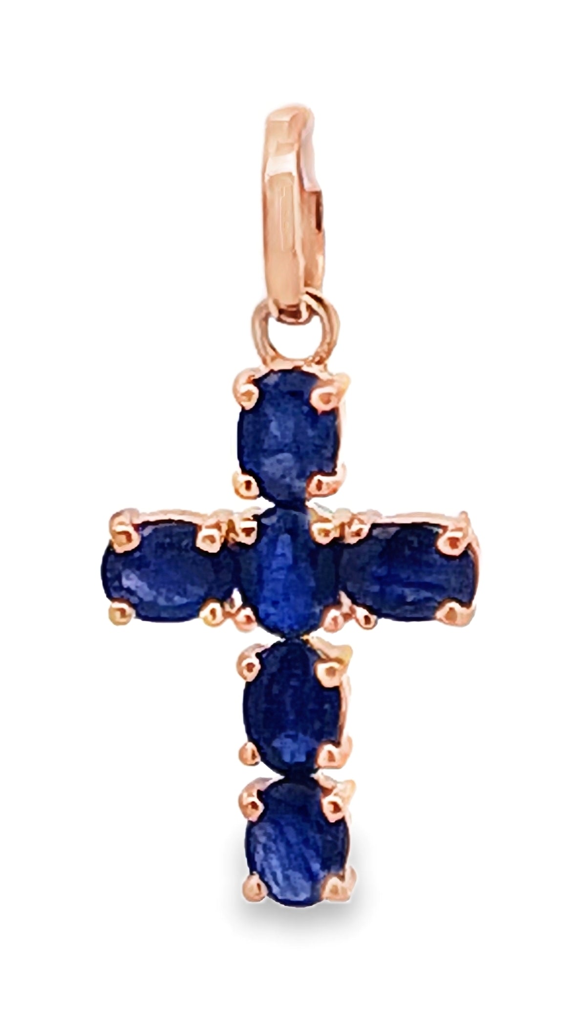 14KT Ruby, Blue Sapphire Gold Cross Charm