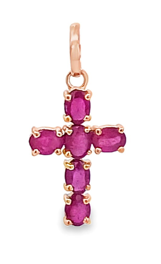 14KT Ruby, Blue Sapphire Gold Cross Charm