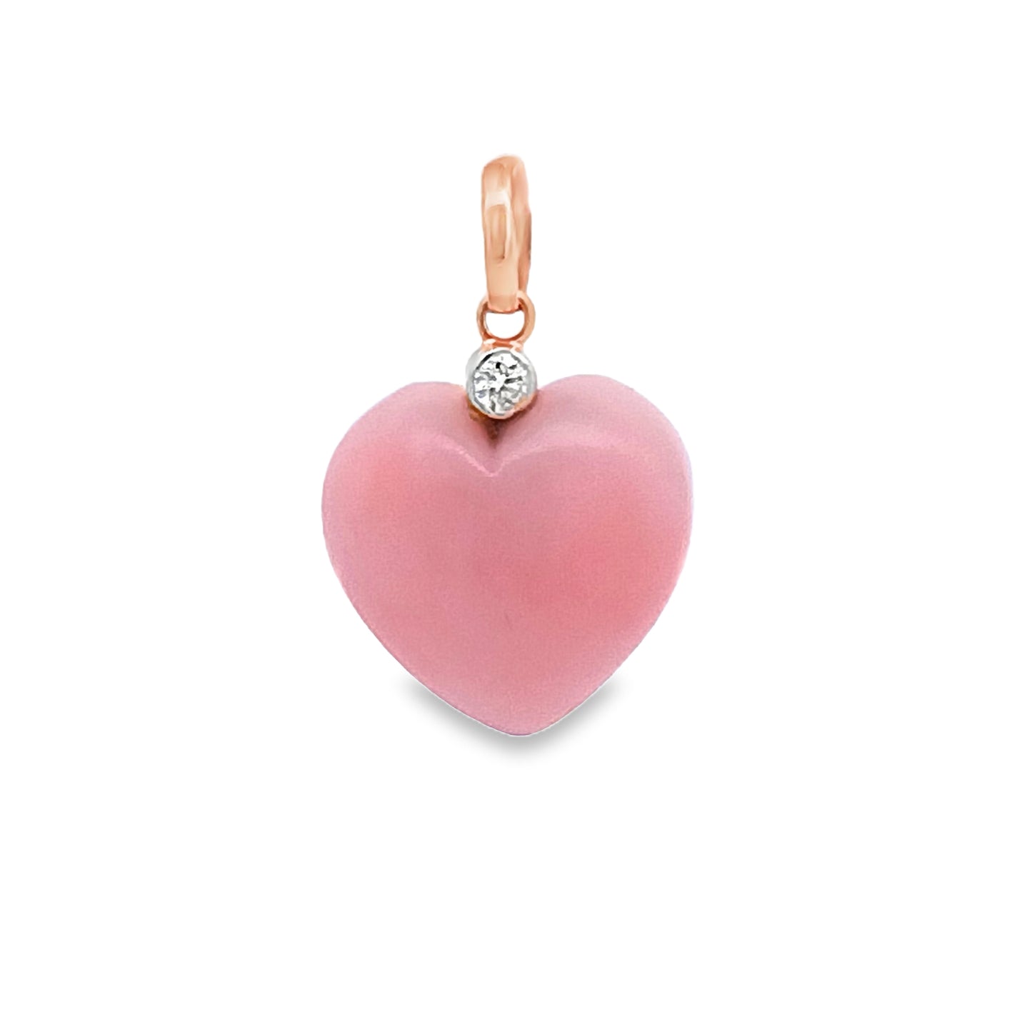 14KT Diamond & Pink Opal Heart Charm