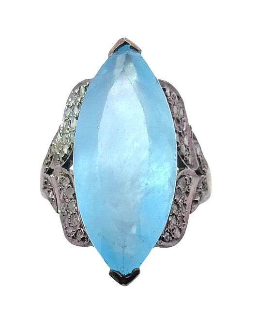 Diamond and Aquamarine Cocktail Ring
