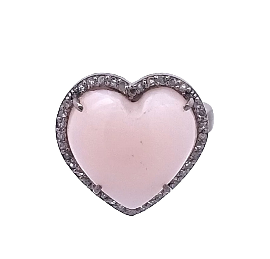 Diamond & Pink Opal Heart Ring