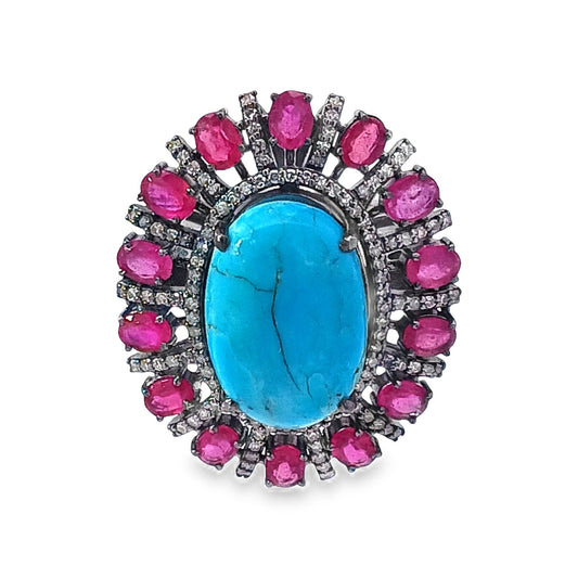 Diamond Turquoise & Ruby Ring